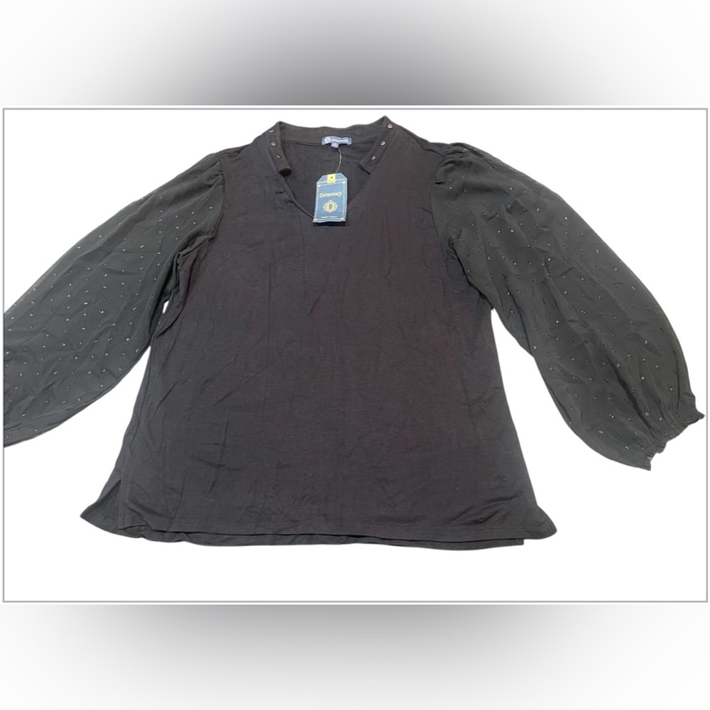 🖤Democracy Women’s Casual NEW Top/Blouse Ballon Long Sleeve Size M Black NWT🖤